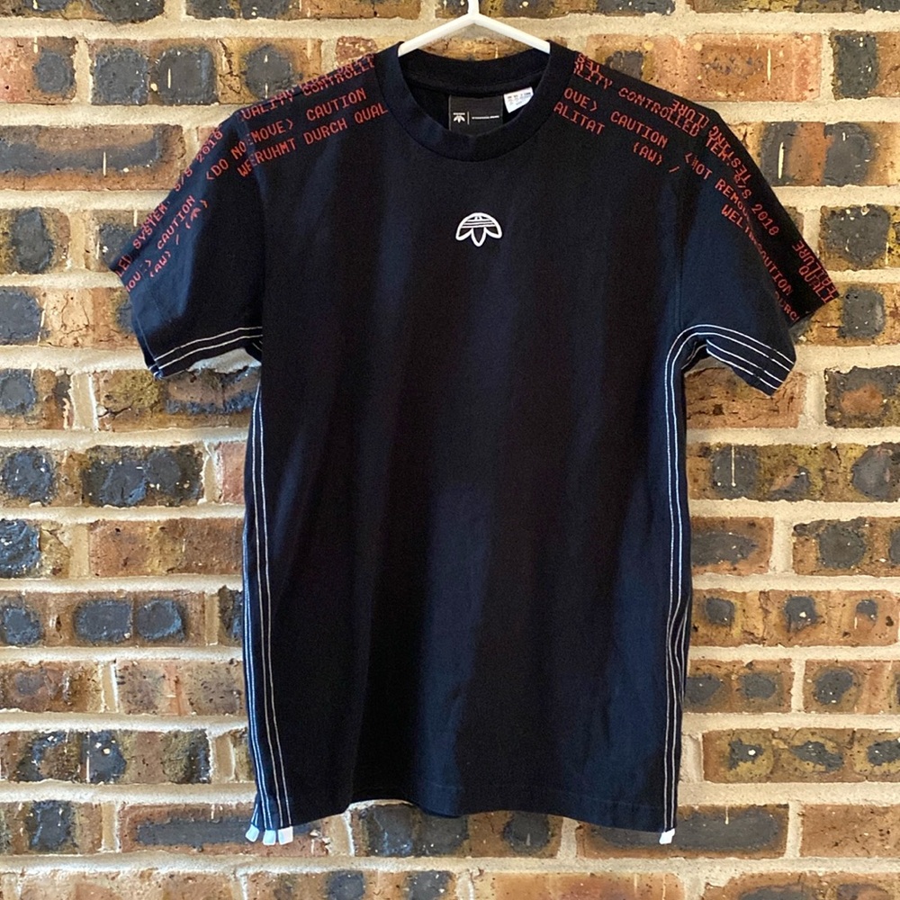 Adidas x Alexander Wang trefoil tee, 3 stripes, red lettering shoulders, M’s XS